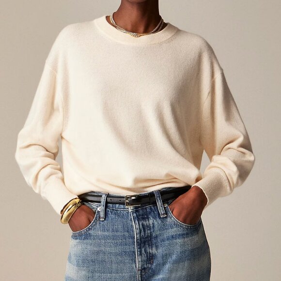 NWOT J Crew Cashmere Relaxed Crewneck Sweater Heather Muslin M - Picture 1 of 5